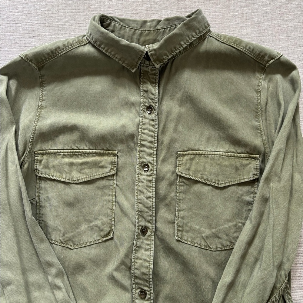 H&M olive army green work campus grunge long button up shirt size 4 - Picture 2 of 11
